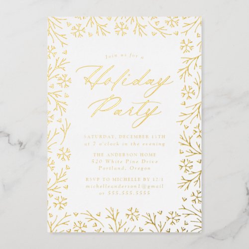 Elegant Gold Snowflake Holiday Party Foil Invitation