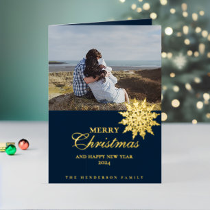Elegant Gold Snowflake Merry Christmas Custom Foil Holiday Card