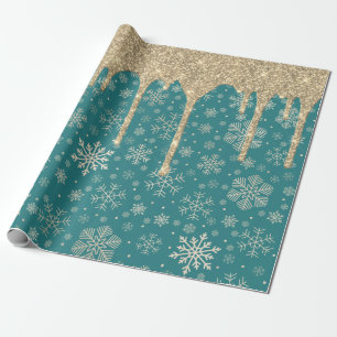Elegant Gold Snowflake Pattern Dripping Glitter Wrapping Paper