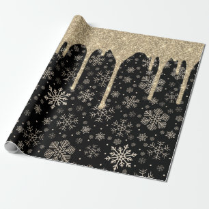 Elegant Gold Snowflake Pattern Dripping Glitter Wrapping Paper