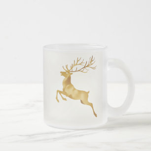 Elegant Gold snowflake reindeer Moose merry Xmas Frosted Glass Coffee Mug