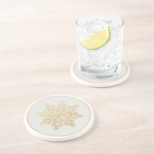 Elegant Gold Snowflake Stone Coaster