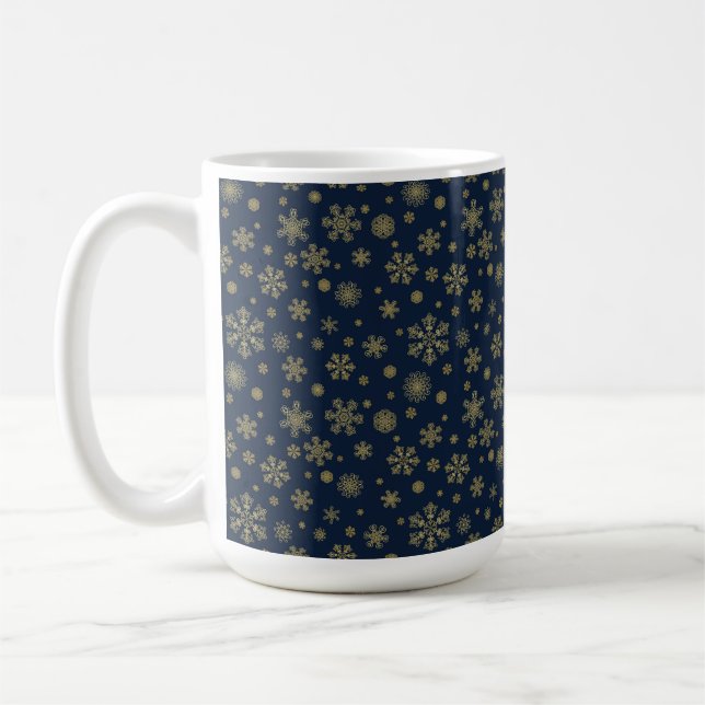 Elegant Gold Snowflake Winter Pattern Coffee Mug (Left)