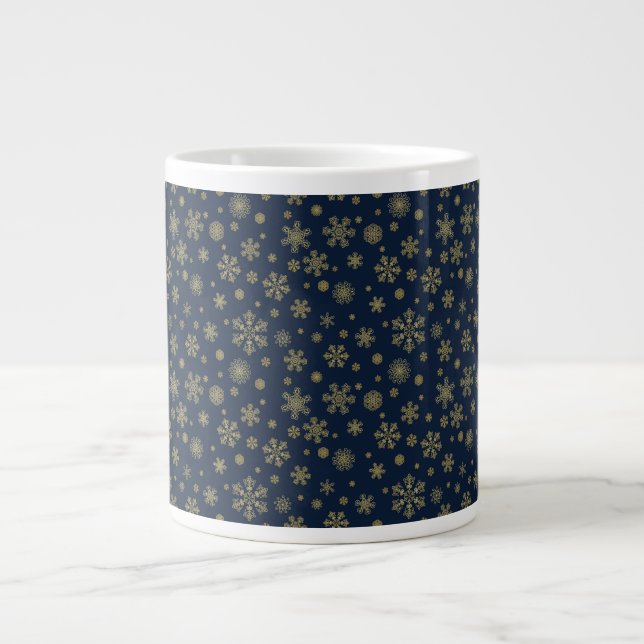 Elegant Gold Snowflake Winter Pattern Giant Coffee Mug (Front)