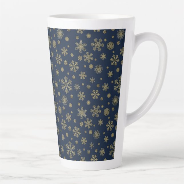 Elegant Gold Snowflake Winter Pattern Latte Mug (Right)