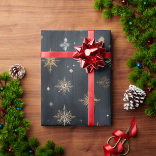 Elegant Gold Snowflake Wrapping Paper Dark Holid
