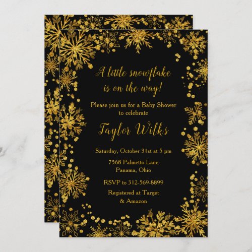 Elegant Gold Snowflakes Baby Shower Invitation