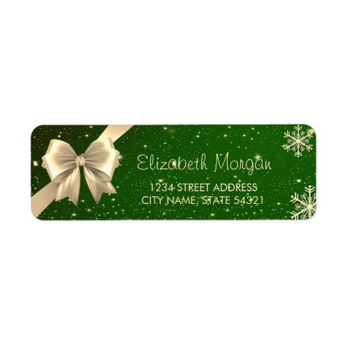 Elegant Gold SnowflakesBow Green Christmas  Label
