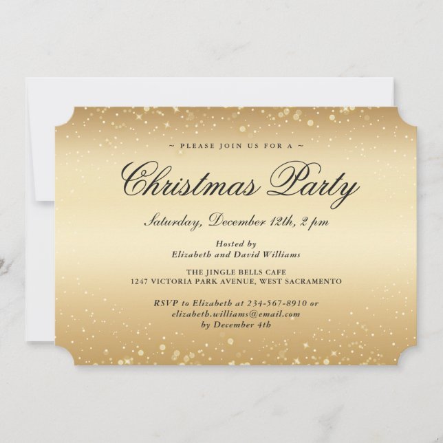 Elegant Gold Snowflakes Christmas Holiday Party Invitation (Front)