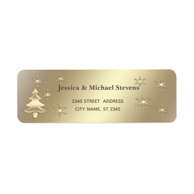 Elegant gold snowflakes Christmas tree holiday Label (Front)