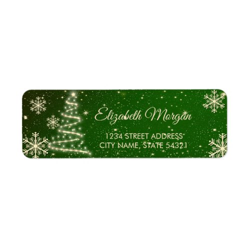 Elegant  Gold Snowflakes Christmas Tree  Label