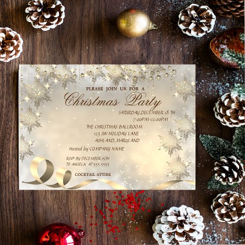 Elegant Gold Snowflakes Corporate Christmas Party Invitation