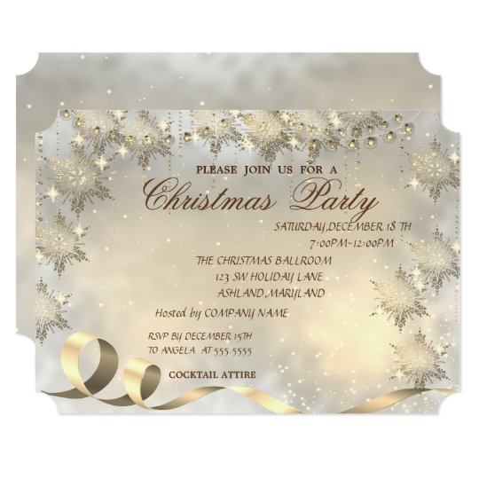 Elegant Gold Snowflakes ,Corporate Christmas Party Invitation | Zazzle.com