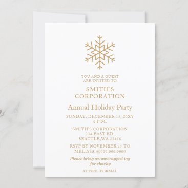 Elegant Gold Snowflakes Corporate Holiday Party  Invitation