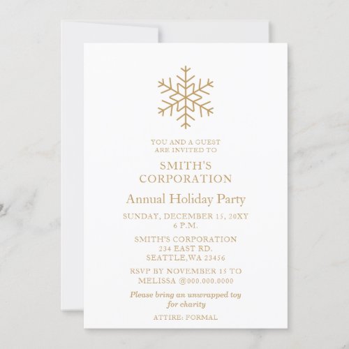 Elegant Gold Snowflakes Corporate Holiday Party  Invitation