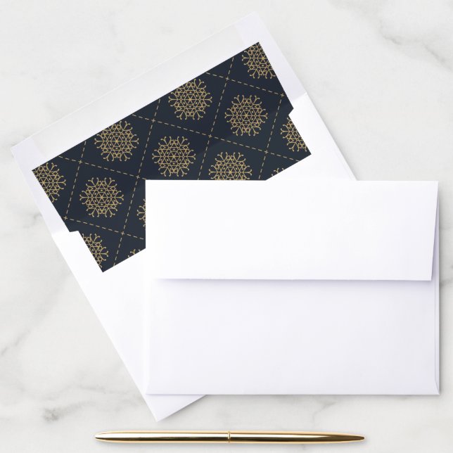 Elegant Gold Snowflakes Dark Blue Christmas Envelope Liner (Desk)