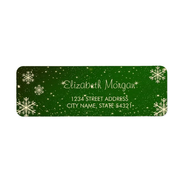 Elegant  Gold Snowflakes, Green Christmas  Label (Front)