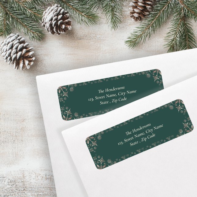 Elegant Gold Snowflakes Green Holiday Label (Creator Uploaded)