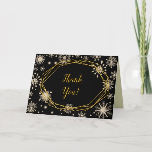 Elegant Gold Snowflakes Merry Christmas Thank You Card