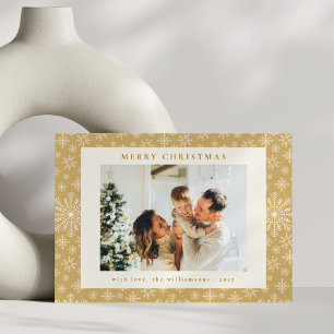 Elegant Gold Snowflakes Modern Photo Christmas Holiday Card