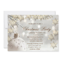 Elegant Gold Snowflakes,White Ball Christmas Party Invitation