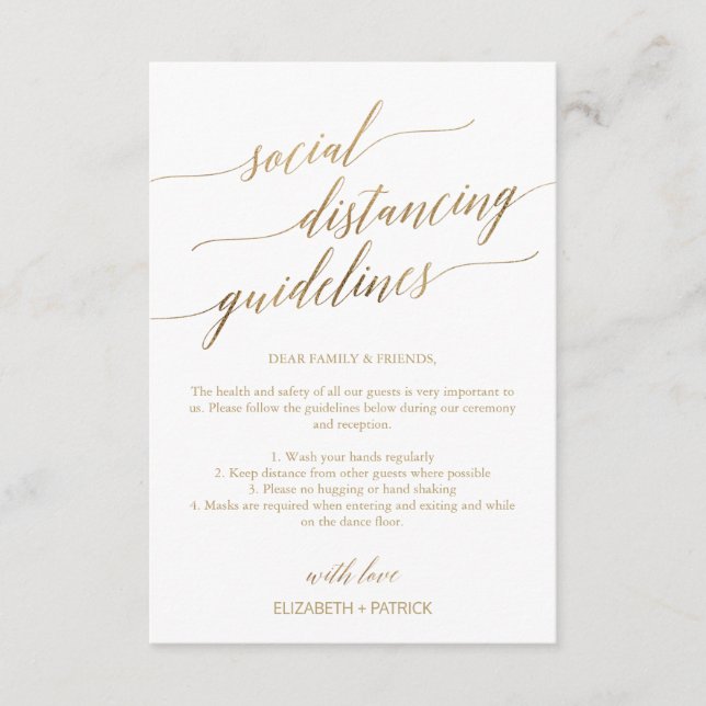 Elegant Gold Social Distancing Guidelines Wedding Enclosure Card (Front)