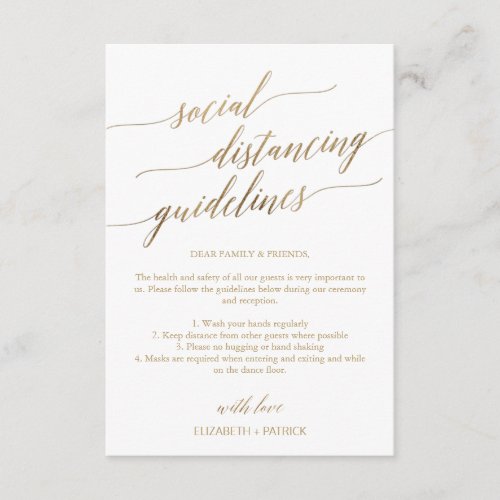 Elegant Gold Social Distancing Guidelines Wedding Enclosure Card