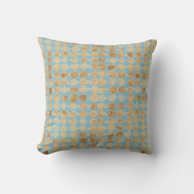 Elegant, Gold Soft Blue Polkadot Pattern Throw Pillow (Front)