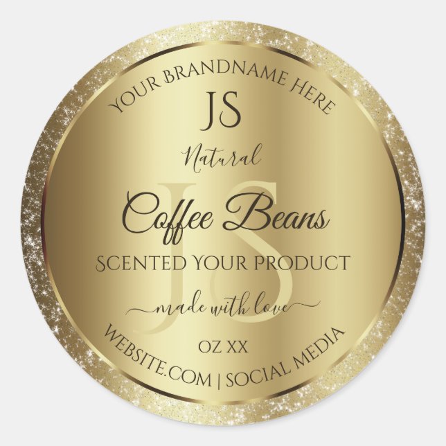 Elegant Gold Soft Glitter Monogram Product Labels (Front)