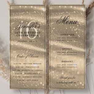 Elegant Gold Sparkle 16th Birthday Program Menu