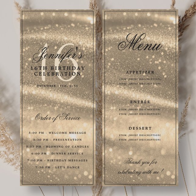 Elegant Gold Sparkle 16th Birthday Program Menu (Elegant Gold Sparkle 16th Birthday Program Menu)