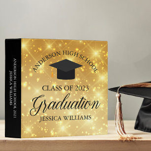Elegant Gold Sparkle 2024 Graduation Photo Album 3 Ring Binder