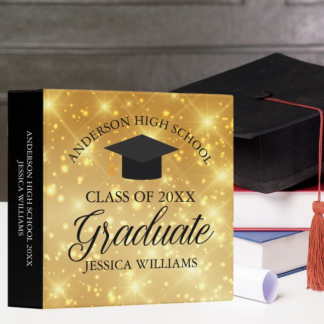 Elegant Gold Sparkle 2025 Graduate Photo Album 3 Ring Binder (Creator Uploaded)