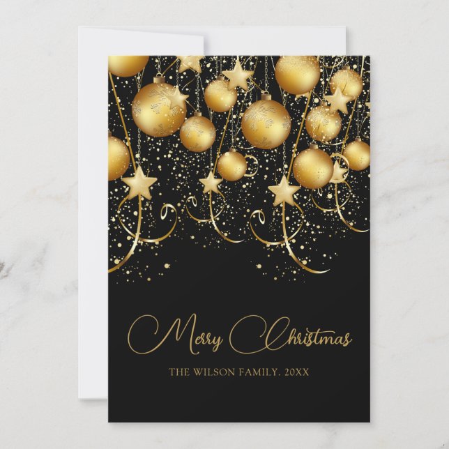 Elegant Gold Sparkle Christmas Bauble Holiday Card (Front)