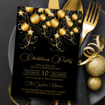 Elegant Gold Sparkle Christmas Party Bauble Invitation