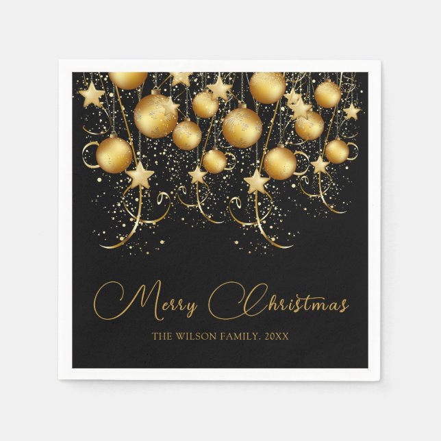 Elegant Gold Sparkle Christmas Party Bauble Napkins (Front)