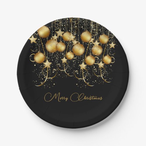 Elegant Gold Sparkle Christmas Party Bauble Paper Plates
