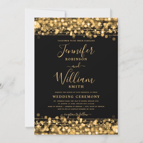 Elegant Gold Sparkle Confetti Lights Wedding Invitation
