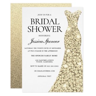 Elegant Gold Sparkle Dress Bridal Shower Invite
