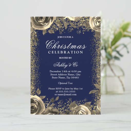 Elegant Gold Sparkle Glitter Christmas Party Invitation | Zazzle