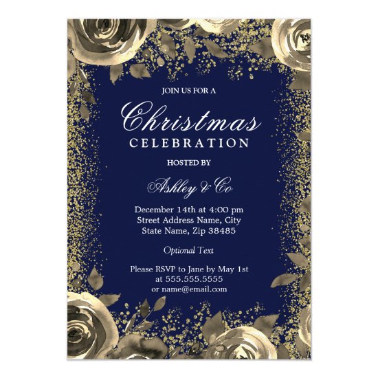 Elegant Gold Sparkle Glitter Christmas Party Invitation