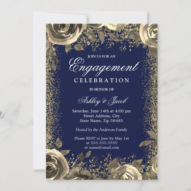 Elegant Gold Sparkle Glitter Engagement Party Invitation (Front)