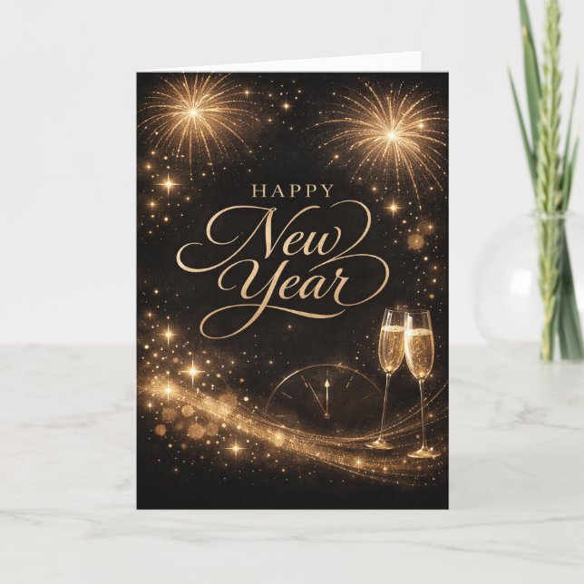 Elegant Gold Sparkle Happy New Year Design Holiday Card (Front)