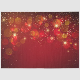 Elegant Gold Sparkles and Bokeh on Red Holiday Tissue Paper