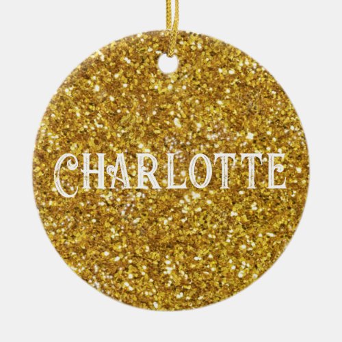 Elegant gold sparkles glitter personalize ceramic ornament