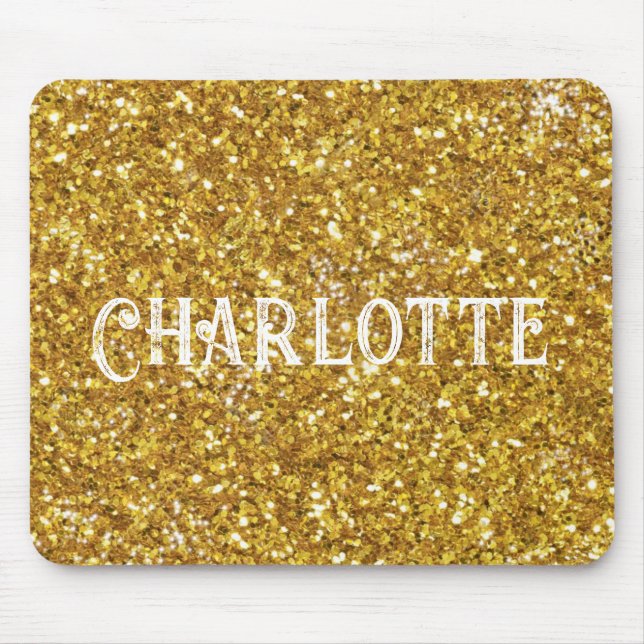 Elegant gold sparkles glitter personalize mouse pad (Front)