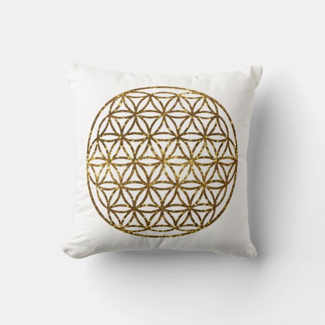 Elegant Gold Sparkling Flower of Life Throw Pillow (Front)