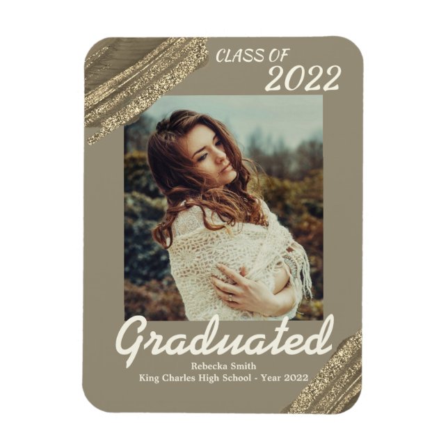 Elegant Gold Sparkling Photo Graduation Magnet (Vertical)