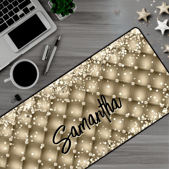 Elegant gold sparkly glitter monogram desk mat (Creator Uploaded)