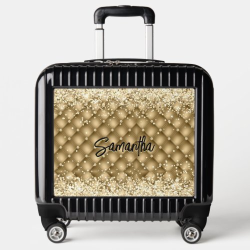 Elegant gold sparkly glitter monogram luggage